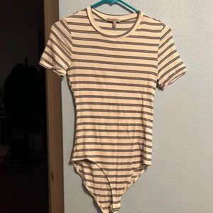 Bodysuit- Size S, By Charlotte Russe, White w/ black stripes